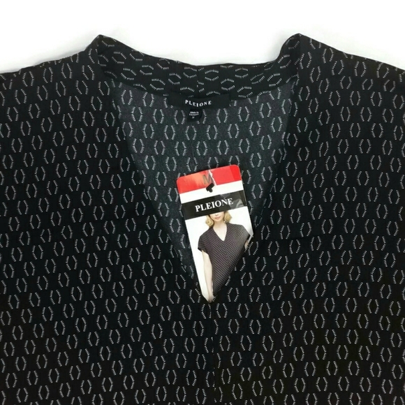 Pleione Black White Comma Print Short Cap Cuffed Dolman Sleeve Top Womens Medium - Picture 4 of 15